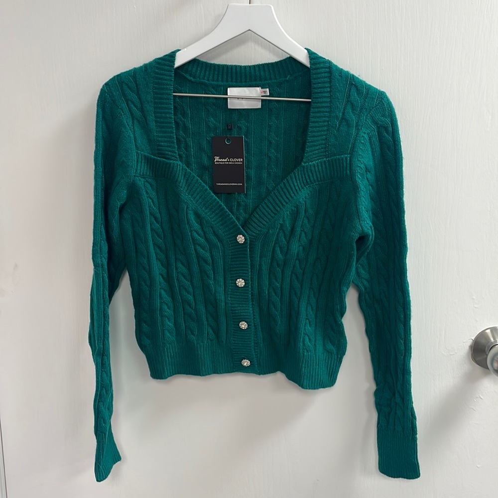 Lush Teal V-Neck Sweater